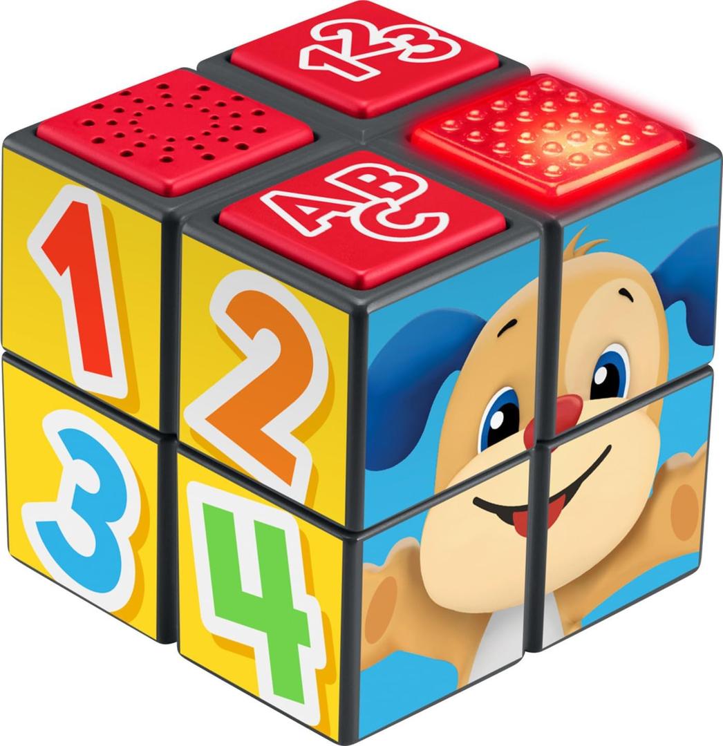Fisher-Price Baby Learning Toy Laugh & Learn Puppys Activity Cube with Lights Music & Fine Motor Activities for Ages 9+ Months