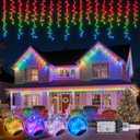 2025 New Upgraded Colorful Twinkling Icicle Lights for Outside - 33 ft 420LED Christmas Lights Outdoor - Waterproof Icicle for House Roof Garden Deck Balcony Porch Pathway Party Holiday Indoor (Multicolor)