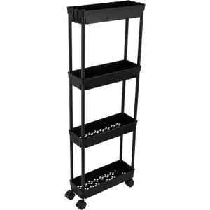 Sooyee 4 Tier Slim Storage Cart,Rolling Storage Cart,Narrow Shelf,Bathroom Rack,Mobile Shelving Unit Organizer for Kitchen, Bathroom, Laundry Room, Black