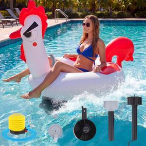 ShinyRelief Motorized Pool Float for Adult, Rooster Inflatable Pool Lounger River Tube Floating with Pusher Handles Cup Holder Pump Waterproof for Summer Beach Party Lake Outdoor