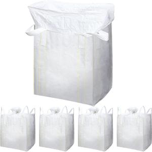 5 Pack FIBC Bulk Bags 1 Ton Bag 35"L x 35"W x 43"H 2200lbs Swl Woven Polypropylene Sack Heavy Duty One Ton Sandbags Duffle Top Flat Bottom for Sand, Industrial, Produce, Fruit, Transport