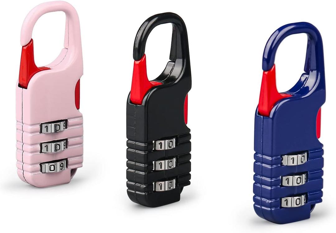 Mini Padlock, BARRYSAIL 3 Pcs Small Locks Set with 3 Digits Combination for Kids Diary Backpack Zipper (Black+Blue+Pink)