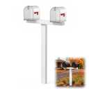 Sintuff Heavy Duty White Vinyl Mailbox Post Sleeve T-Shape Mailbox Stand Mount Support Without Mail Boxes Fits Wood Posts Weather Fade Resistant for Garden Outdoor (2 Mailboxes,42 x 26 Inch)