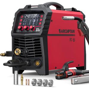 ARCCAPTAIN MIG Welder, 200Amp 6 in 1 Gas MIG/Gasless Flux Core MIG/Stick/Lift TIG/Spot welding/Spool Gun 110V/220V Aluminum Multi Process Welding Machine with LED Digital Display, Burn Back Adjustment