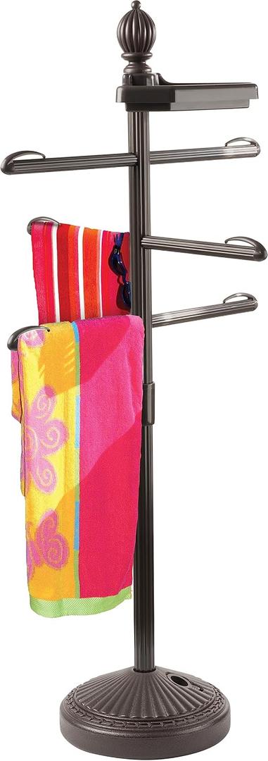 O2COOL Pool & Spa Valet, Adjustable Pool & Patio Towel Holder with Weighted Base, Outdoor Towel Bar, Poolside Table, Bronze