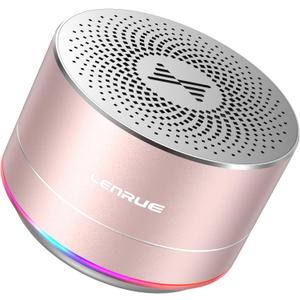 LENRUE A2 Portable Wireless Bluetooth Speaker with Lights and Lanyard,5W Mini Small Metal Speakers Bluetooth 5.0/Aux-in for iPhone Android Home Outdoor, Gifts for Women/Girls (Rose Gold)