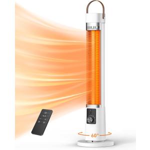 Outdoor Heater for Patio for porch garage indoor use, 9H Timer, 60 Oscillation & 9 Heat Level, Tip-Over/Overheating Protection, Safety Lock, Super Quiet, IPX5, White