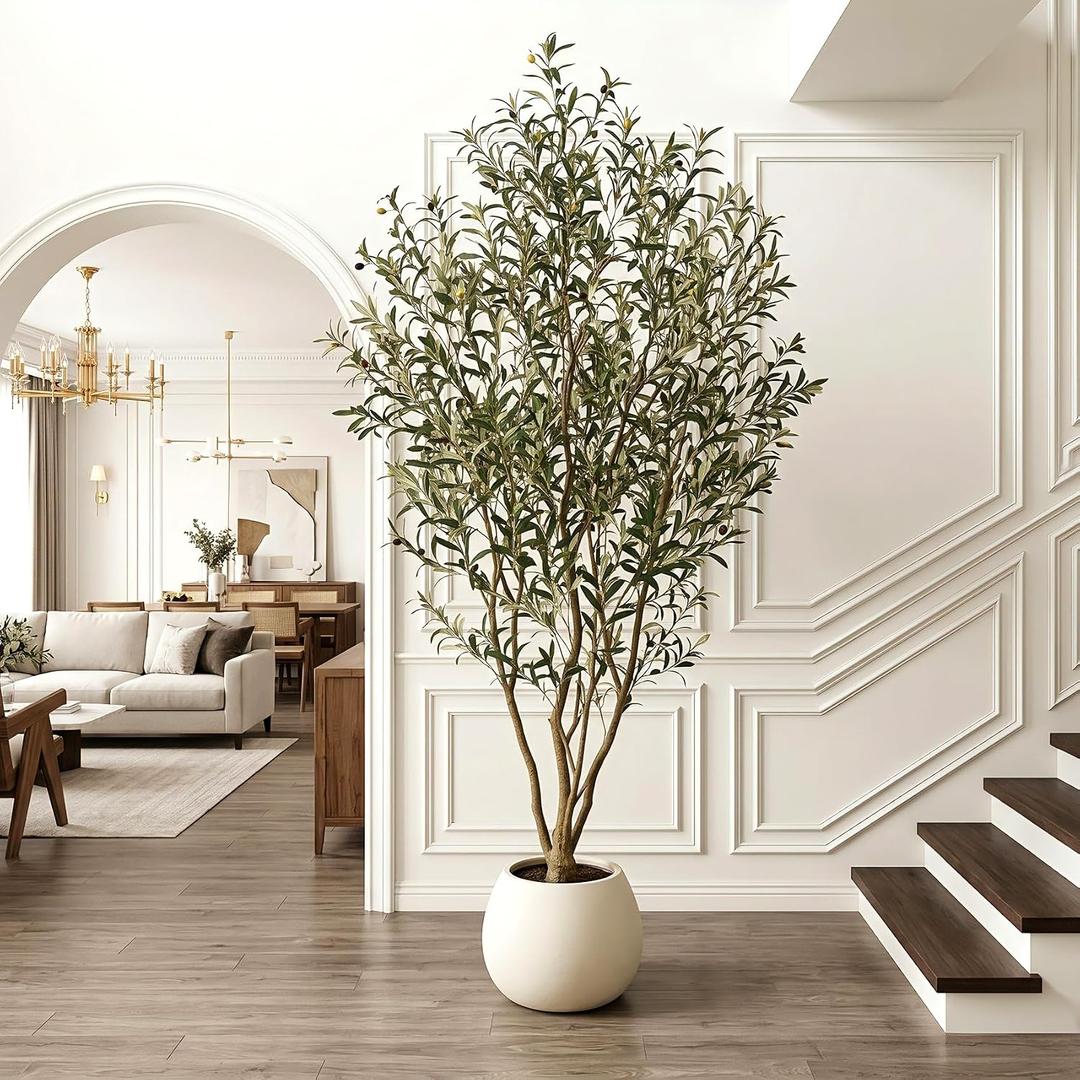 8FT Artificial Olive Tree, Faux Olive Tree with Realistic Leaves and Olive Fruits, Tall Fake Olive Tree for Indoor Home Decor, Faux Tree for Living Room, Bedroom, Office, Entryway, Housewarming Decor