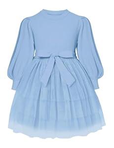 Toddler Girl Tulle Dress Puff Long Sleeves Tutu Dresses with Tie Belt for Princess Brithday Party 1-6T (3-4T)