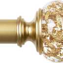 1 Inch Gold Curtain Rods for Windows 36 to 72 Inches (3 to 6 ft), USFOOK Telescoping Single Drapery Rod, Decorative Curtain Rod with Luxury Translucent Finials