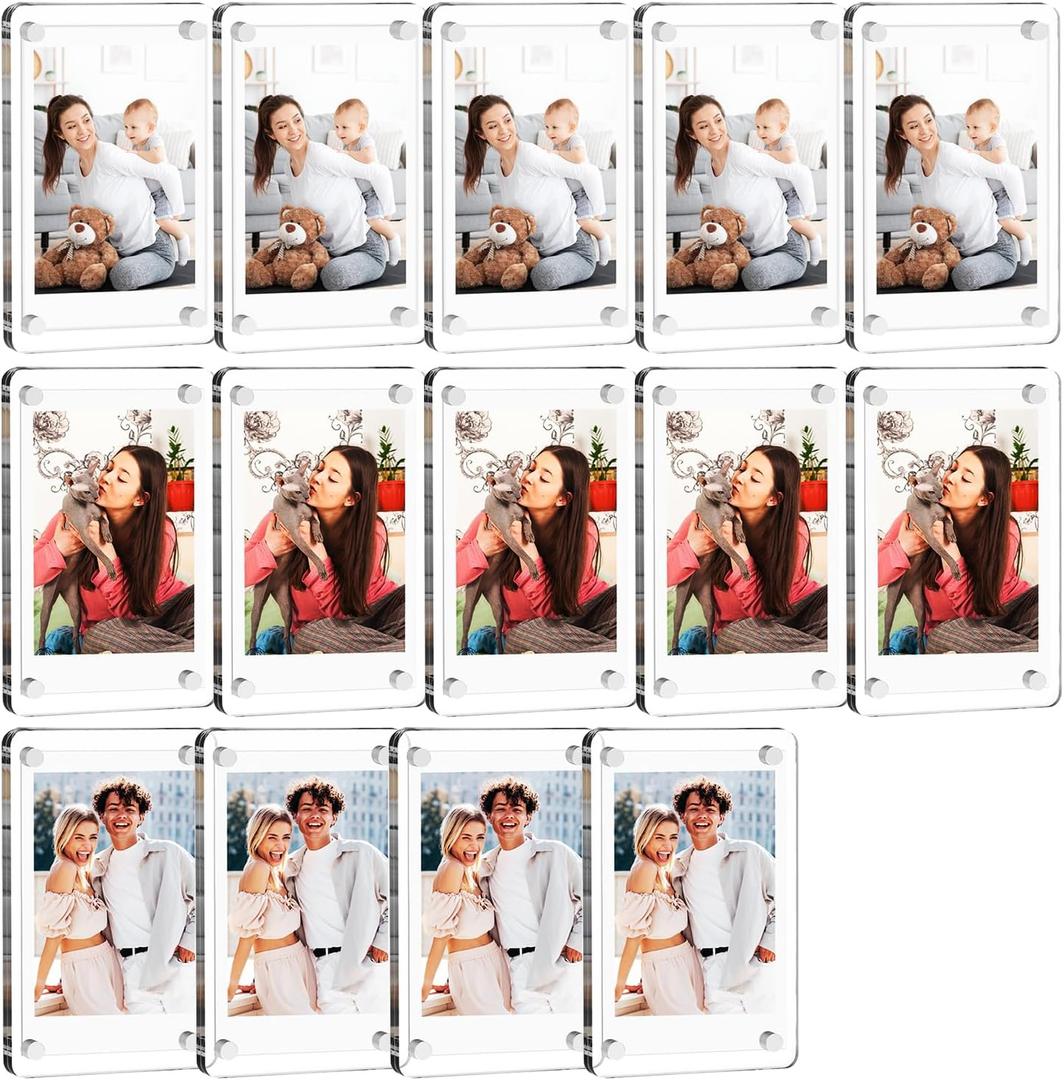 14 Pack Acrylic Magnetic Picture Frames, 2.3 * 3.5 Inch Acrylic Photo Magnets for Refrigerator, Double Sided Mini Picture Frame Magnets Clear for Fujifilm Instax Mini Instant Film