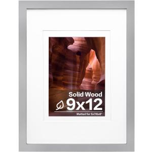 Egofine 9x12 Picture Frame Made of Solid Wood with Plexiglass, Display Pictures 5x7/6x8 with Mat or 9x12 without Mat, for Tabletop and Wall Mounting Photo Frame, Light Gray