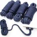 4 Pack 1/2 X 15 Dock Lines|Marine-Grade Double-Braided Nylon Dock Line with 12 Eyelet.Hi-Performance Boat Rope Mooring Rope Dock Line Navy Blue