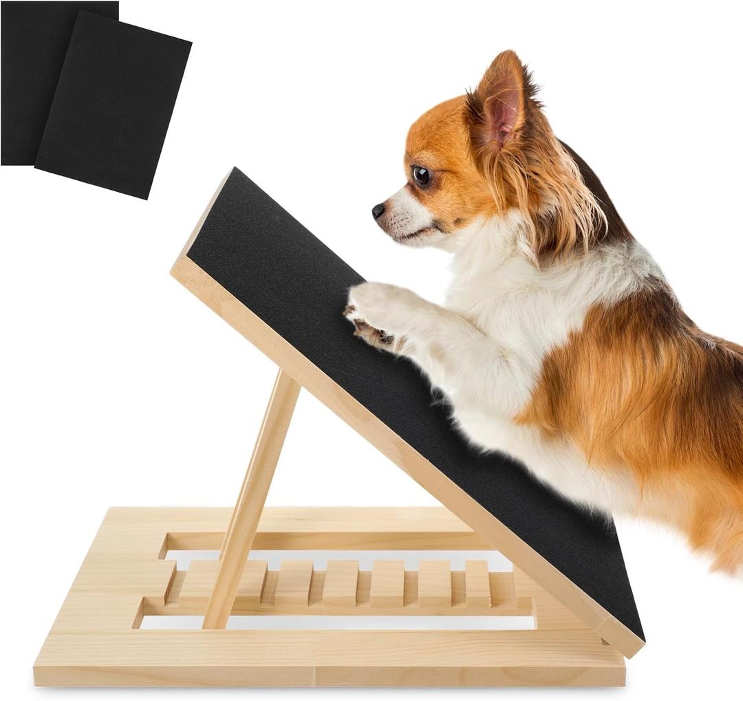 1 PCS Scratch Board for Dogs, Dog Scratch Pad Bamboo Dog Nail File Board Multi-angle Adjustable Include 2 Replacement Sandpapers for All Kinds of Dogs Sandpaper Polishing Instead of Nail Trimmer