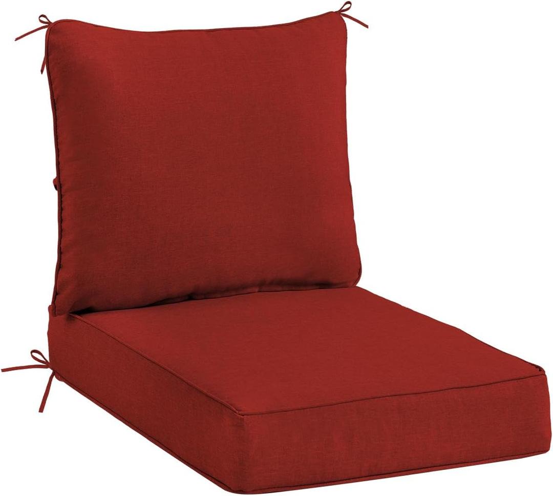Sundale Outdoor Olefin Deep Seat Cushion, Patio Chair Cushion and Pillow, Water-Resistant Sectional Sofa Pad with Straps Red, 24 x 24 x 4 Inches