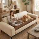 Smiry Fuzzy Couch Cover for Dogs, Non Slip Washable Pet Sofa Cover, Scratch Proof Hair Resistant Plush Sofa Slipcover, Pet Friendly Couch Cushion Protector for Cat, Brown, 27.6" x 70.9"