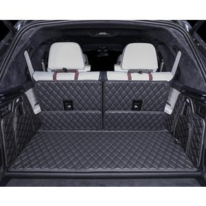 for BMW X7 X7 2+2+2 Seater Trunk Mat Cargo Cover Dog Liner Boot Liner Full Coverage Leather 3D Laser Measured (Trunk Mat+3rd Row Backrest Mat+Both Sides Panel) (Black with Black Stitching
