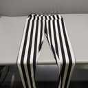  Women's Black and White Striped Ankle Length Leggings High Waist Black and White Striped Pants, XL