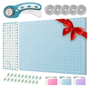 Rotary Cutter Set turquoise - Quilting Kit incl. 45mm Rotary Cutter, 5 Replacement Blades, A2 Cutting Mat, Acrylic Ruler and Craft Clips - Ideal for Crafting, Sewing, Patchworking, Crochet & Knitting