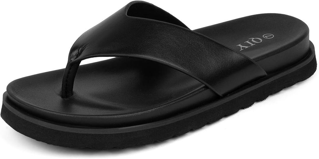 QIY Black Platform Sandals for Women Flip Flops Thong Platform Sandals，11