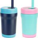 Zukro Toddler Tumbler with Flexible Straw, Spill Proof Clear Lid, 12 oz Kids Insulated Travel Cups, Stainless Steel Sippy Cup with Non-slip Bottom, BPA Free & Dishwasher Safe - Navy & Mint