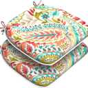 Set of 2 Outdoor Chair Cushions with Ties,Water Repellent Patio Chair Pads 17"x 16" for Outdoor Furniture,Round Corner Seat Cushions for Garden Yard Kitchen Pretty Paisley