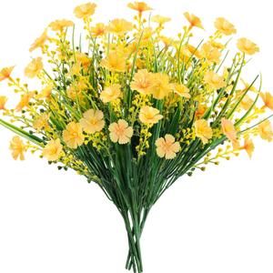 MACTING 6 Bundles Artificial Flowers for Outdoors UV Resistant Fake Flowers No Fade Faux Fake Plastic Outdoor Plants for Indoor Outside Planters Garden Porch Yard Window Summer Decorations(Yellow)