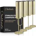 CALBODE Stainless Steel Champagne Glasses Set of 4, 6.7oz Elegant Stainless Steel Champagne Flutes, Stemmed Unbreakable Wine Glasses for Party Wedding Christmas Anniversary, Gold