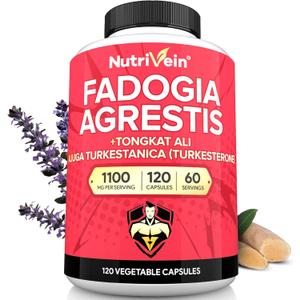 Nutrivein Premium Fadogia Agrestis and Tongkat Ali Supplement with Turkesterone - 1100 mg - 120 Caps - Synergistic Blend for Performance, Strength, & Recovery for Men & Women of All Ages