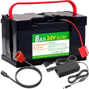 24V 8Ah Lithium Battery for huffy torex 24V UTVs Ride- On Cars & Toys, Upgraded to Replace Lead-Acid 12FM7 Batteries (with Charger and Adapter Cable)