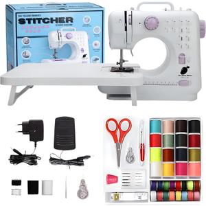 Sewing Machine, Basic Sewing Machine with Foot Pedal, Stitching Machine For Children With Sewing Kit, Dual Threads Electric Tacking Machine for Beginners (Table + Kit) (Purple Accent)
