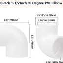 6Pack 1-1/2" 90 Degree Elbow PVC Pipe Fittings 2 Way Right Angle PVC Pipe Fitting, Furniture Build Grade SCH40 (Socket x Socket) 1.50" PVC Fitting Connectors for DIY PVC Shelf Garden Support Structure