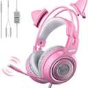 SOMIC G951s Pink Stereo Gaming Headset with Mic for PS4,Xbox,PC,Mobile Phone,3.5mm Noise Reduction Cat Ear Headphones Lightweight Over Ear Headphones for Woman