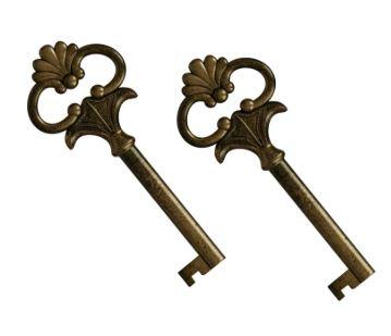 9 x KY-5 Antique Brass Plated Universal Skeleton Key (2 PCS) - Reproduction Key Replacement for Antique, Vintage & Modern Furnitures and Locks