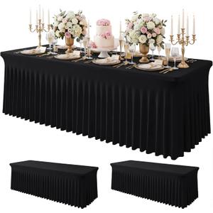 4 Pack Black Spandex Tablecloth for 8FT Rectangle Tables, Table Skirt 30x96 Inch Stretch Table Cloths Elastic Fitted Tables Cover for Wedding Parties Birthday Banquet Baby Shower Events