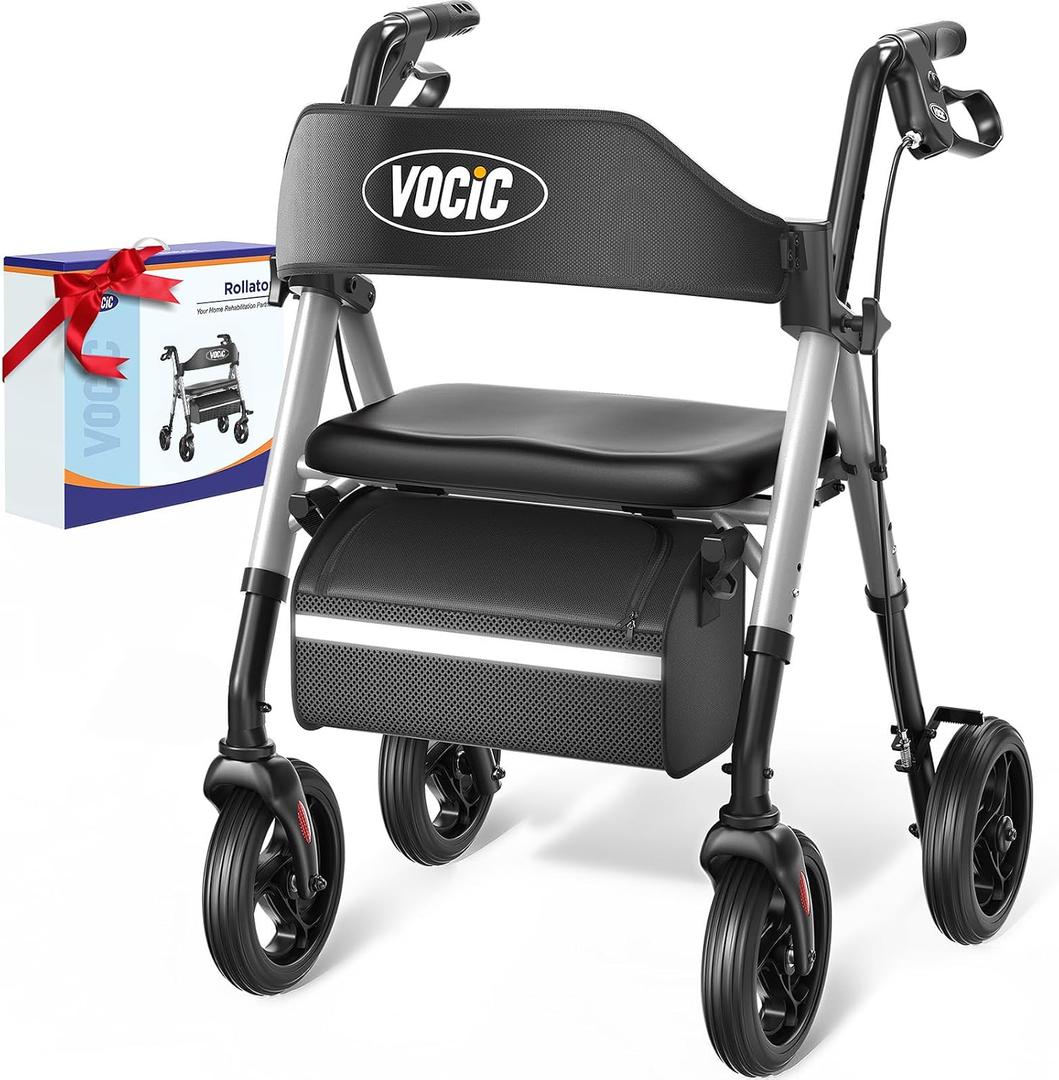 VOCIC Z21 Rollator Walker for Seniors with Seat, 8" All Terrain, 350 LBS