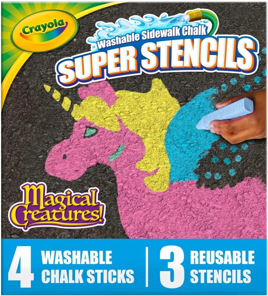 Crayola Super Stencils Magical Creatures Set (3ct), Large Sidewalk Chalk for Kids, Washable Sidewalk Chalk, Outdoor Toys, Ages 4+