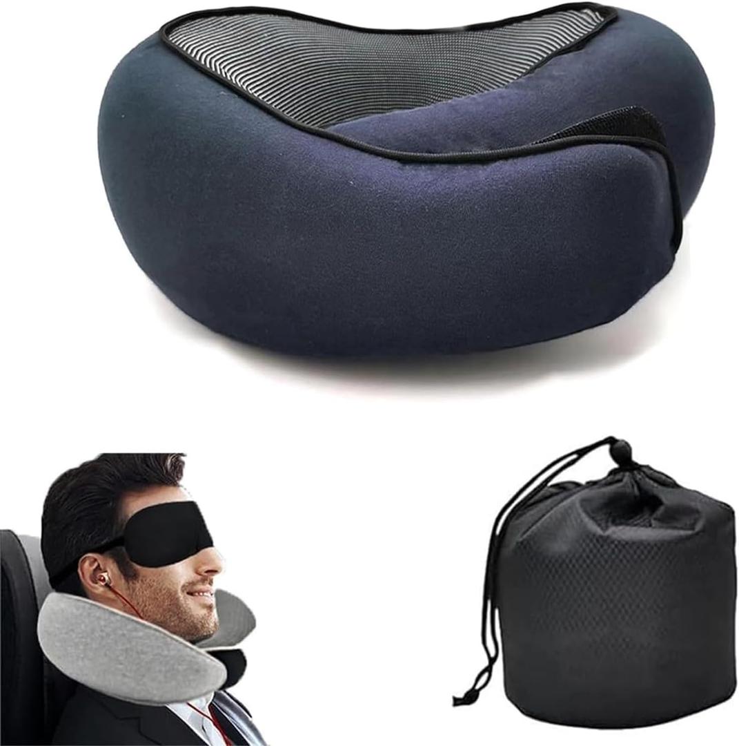 Neck Travel Pillow,Travel Pillow Airplane Memory Foam Airplane Pillow 360 Degree Support Neck Pillow,Compact and Ergonomic Design for Traveling, Airplanes, Offices, CarNavy Blue