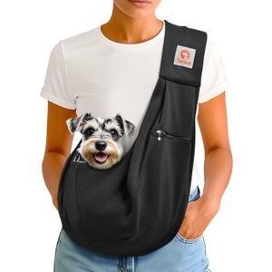 Tomkas Small Dog Cat Sling Carrier Puppy Purse Travel Wrap Soft Crossbody Pet Bag (Black, M - Zip Pocket & Classic Strap)