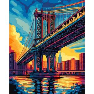 Manhattan Bridge Paint by Numbers Kit for Adults Beginner Sunset Oil Painting Kit Adult Paint by Number Kits on Canvas DIY Painting for Beginners Art by Numbers for Gifts Home Wall Decor 16x20 Inch﻿