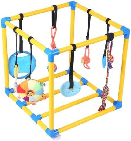 Huagerl Puppy Play Gym with 8 Hanging Toys for Small Dogs Cats, 19.5 inch Indoor Puppies Jungle Playground with Suction Cups, Interactive Funny Enrichment Activity Center to Keep Them Busy, PVC Frame