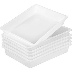 6 Pack Classroom Turn in Bins, 14.37 x 10.62 x 2.36 Inches White Plastic Paper Trays for Classroom Organization, Large Letter Size Flat Storage Bins for School & Office