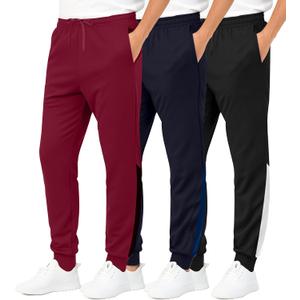 3 Pack Boys' Tricot Joggers Athletic Sweatpants Pants Sports Kids Pockets | Sizes 6 To 18, Quick Dry Lightweight, Basketball Soccer School Gym, Cuffed Husky Teen Youth, Sleep Lounge Active, Summer