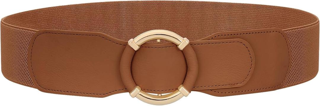 JASGOOD Women Wide Waist Belt Stretchy Elastic Vintage Belts for Dress Ladies Belt with Circle Buckle (Fits for Waist Size 36-40, Brown)