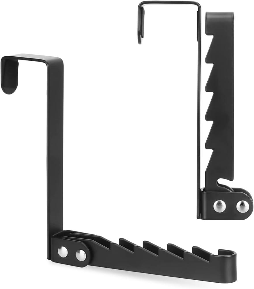 Over The Door Hooks Hanger, 2 Pack Collapsible Folding Over The Door Organizer Rack Space Saving Hanging Storage Hanger for Clothes, Coats, Towels for Bedroom Bathroom Black