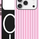 Jusy Compatible with MagSafe Striped Case for iPhone 17 Pro, Cute Aesthetic Striped Magnetic Phone Case, Soft TPU and Hard PC Protective Phone Cover for Women GirlsMatte - Dark Pink