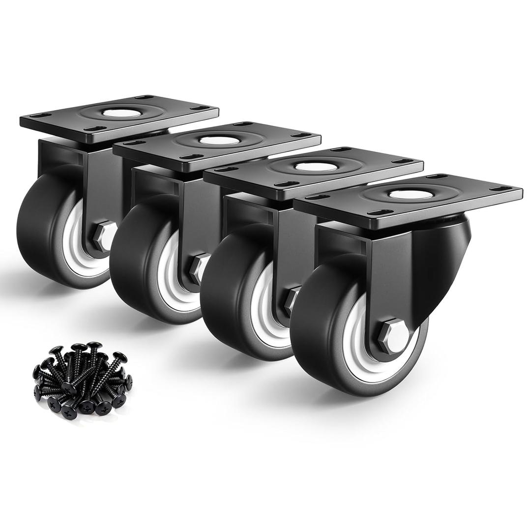 1.5 Inch Caster Wheels for Furniture, Small Casters Set of 4, Load 400lbs Swivel Plate Black Castors, Roller Wheels for Table and Workbench Cabinet Baby Bed (with Screws)
