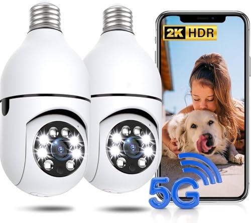 Lightbulb Security Camera 2 Pack, 2K HDR, 5G & 2.4 GHz WiFi, 360° PTZ Dome Camera with AI Human Detection, Two-Way Audio, Color Night Vision, White