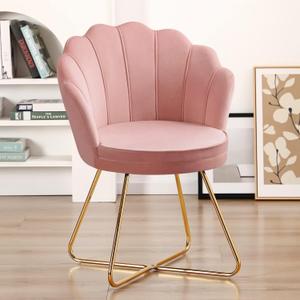 Furnimart Pink Vanity Chair with Back, Velvet Shell Accent Chairs for Living Room Bedroom, Criss Cross Chair with Gold Legs no Wheels, Seat for Make up