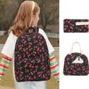 Cherry School Backpack for Girls, 3Pcs Waterproof Lightweight Kids Student Backpacks with Lunch Bag and Pencil Case, 12.5"x5.9"x16.5"